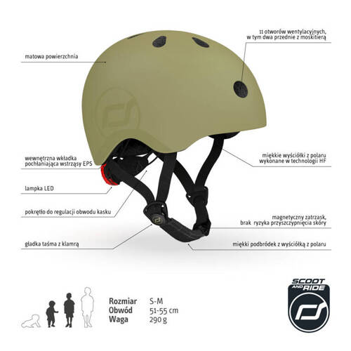 SCOOTANDRIDE Kask S-M dla dzieci 3+ Olive