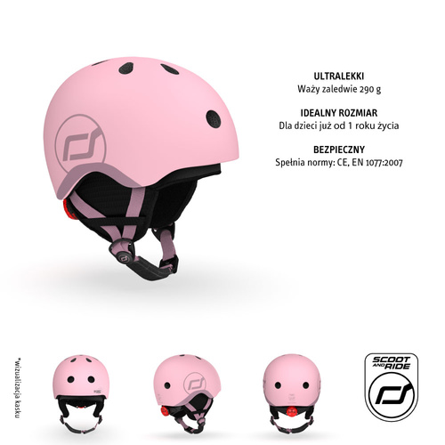 SCOOTANDRIDE Kask narciarski zimowy XXS-S dla dzieci 1-5 lat Rose