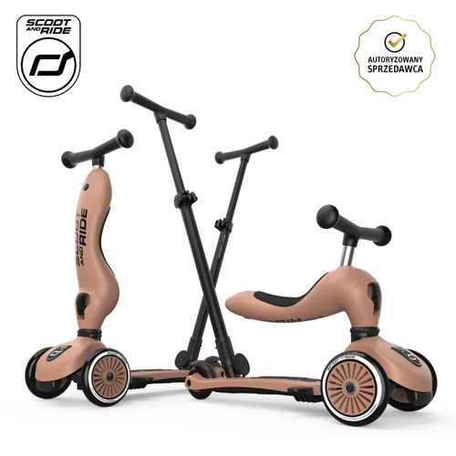 SCOOTANDRIDE Highwaykick 1 Push and Go 2w1 Jeździk i hulajnoga z rączką do prowadzenia 1-5 lat Mocha