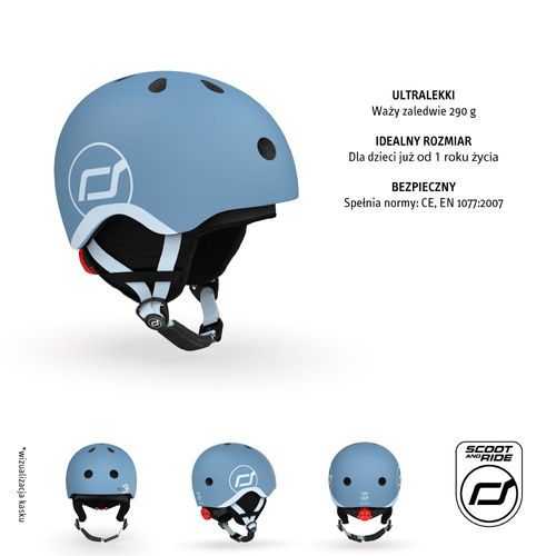 SCOOTANDRIDE Kask narciarski zimowy XXS-S dla dzieci 1-5 lat Steel