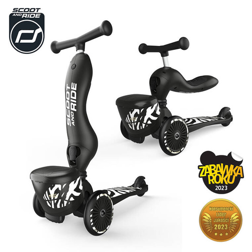 SCOOTANDRIDE Highwaykick 1 Lifestyle 2w1 Jeździk i hulajnoga z zamykanym schowkiem 1-5 lat Zebra