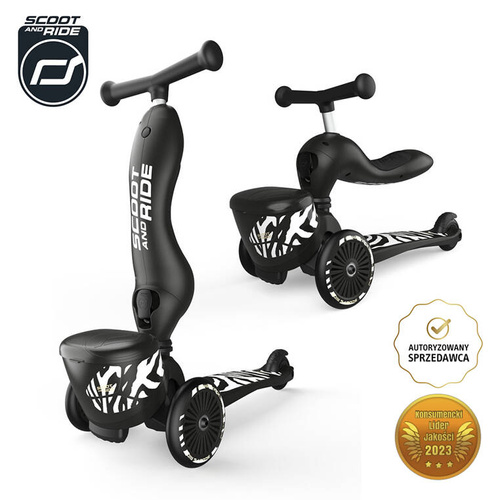 SCOOTANDRIDE Highwaykick 1 Lifestyle 2w1 Jeździk i hulajnoga z zamykanym schowkiem 1-5 lat Zebra