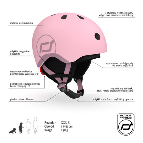 SCOOTANDRIDE Kask narciarski zimowy XXS-S dla dzieci 1-5 lat Rose